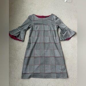 Liz Claiborne Black and Gray Plaid Dress with Red Accents